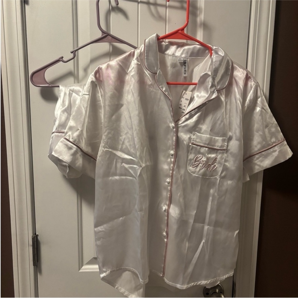 David's Bridal White Pajama Set